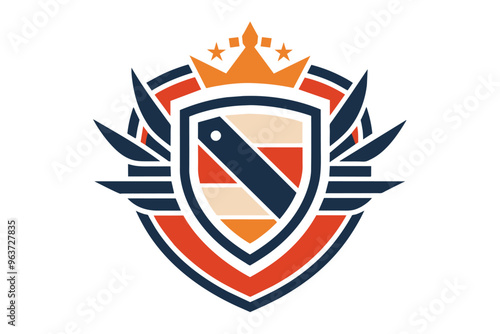 A stylized emblem featuring a shield with a knife and wings, symbolizing strength and protection, perfect for a culinary or security-themed design