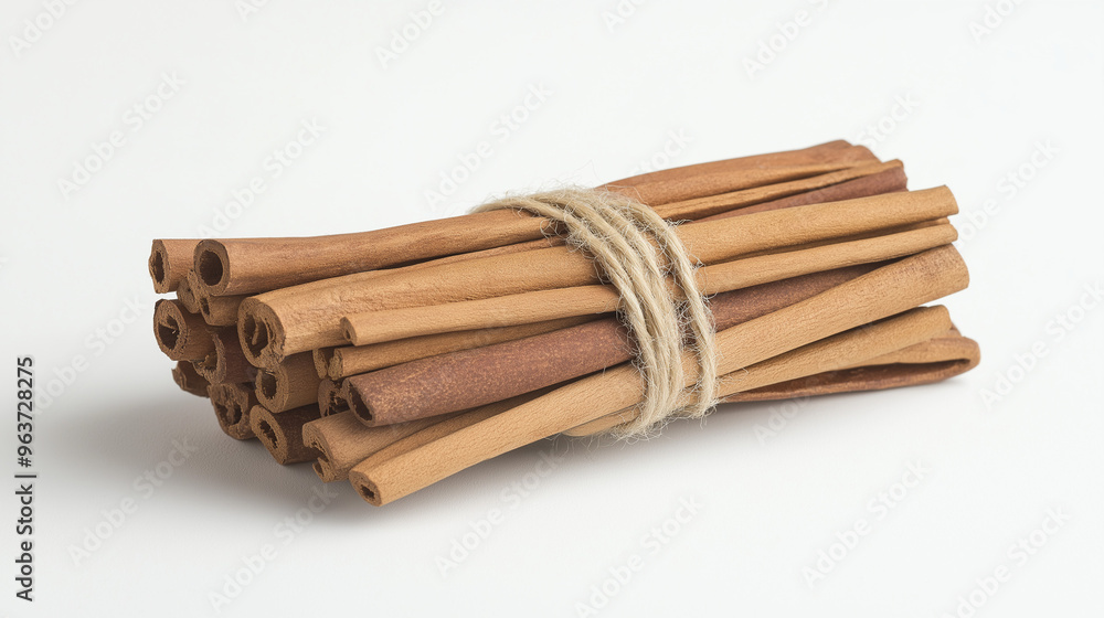 a cinnamon stick bundle tied with twine against an isolated white background a cinnamon stick bundle tied with twine against an isolated white background