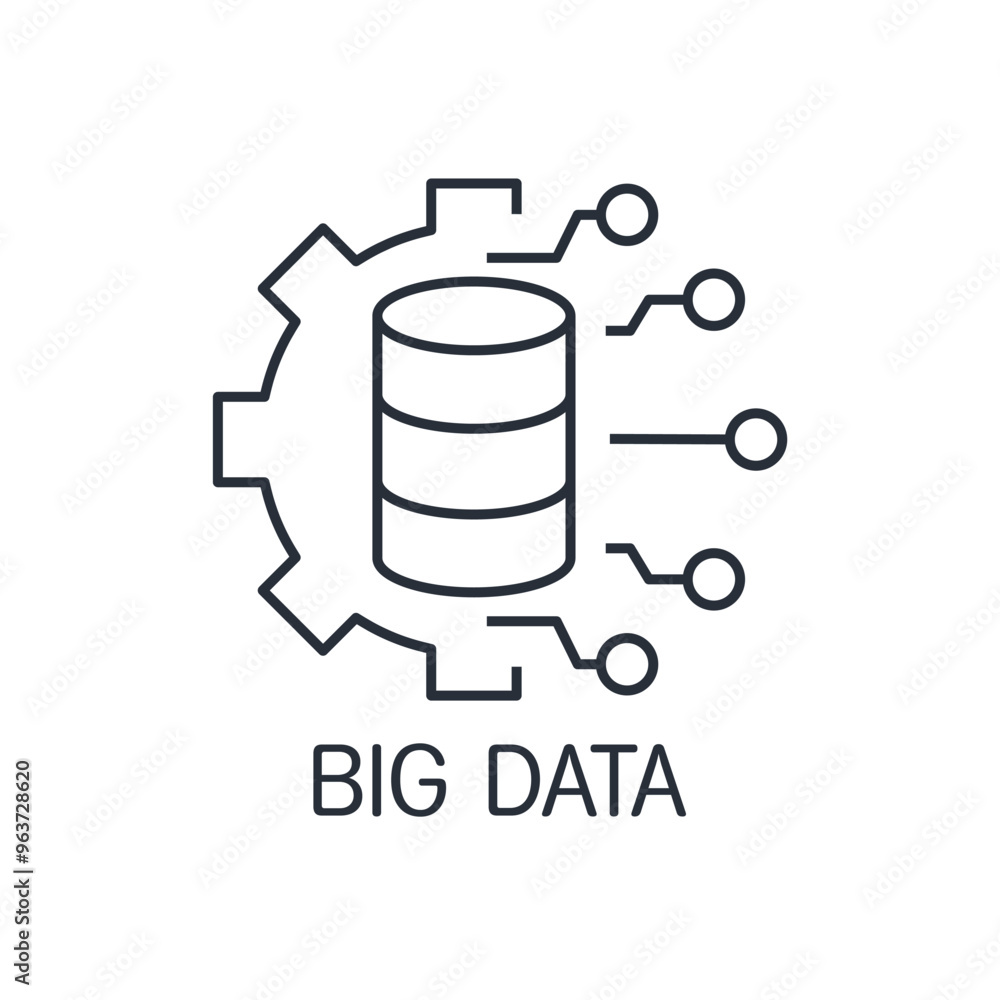 Storage, processing and transformation of big data. Vector linear icon isolated on white background. Storage, processing and transformation of big data. Vector linear icon isolated on white background.