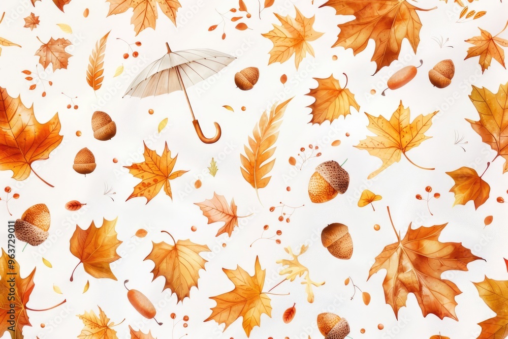 A group of autumn leaves surrounded by an open umbrella, perfect for fall themed images or weather-related content A group of autumn leaves surrounded by an open umbrella, perfect for fall themed images or weather-related content