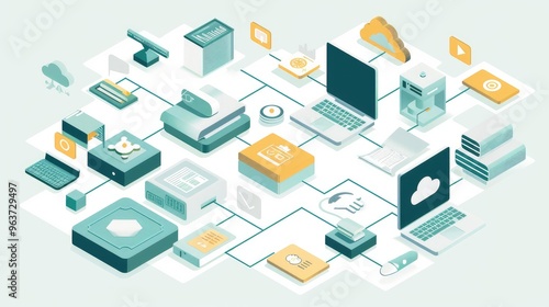 Wallpaper Mural Abstract Tech Network Diagram with Cloud and Devices Torontodigital.ca