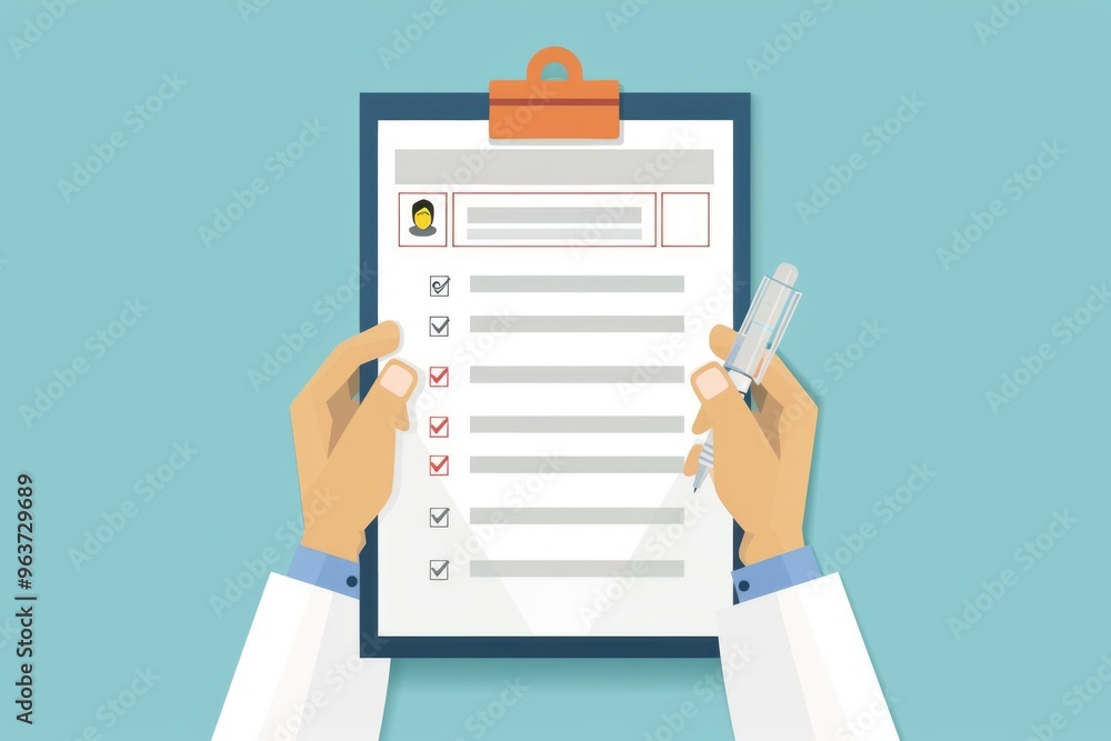 A person holding a clipboard with a checklist, great for office or work-related images A person holding a clipboard with a checklist, great for office or work-related images