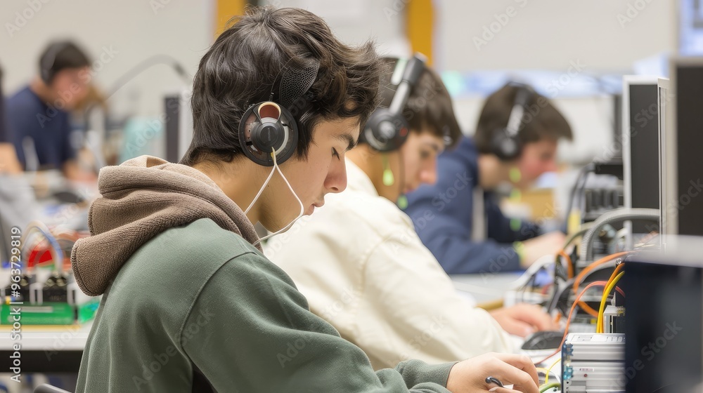 Focused Students Learning in Electronics Lab Focused Students Learning in Electronics Lab