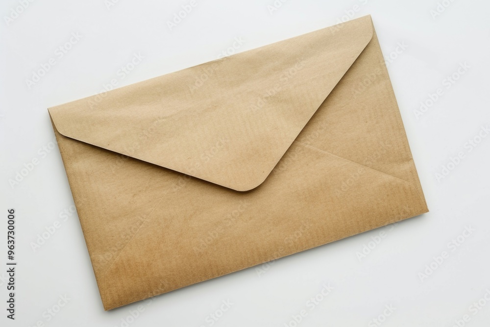 A simple brown envelope lies on a clean white surface A simple brown envelope lies on a clean white surface