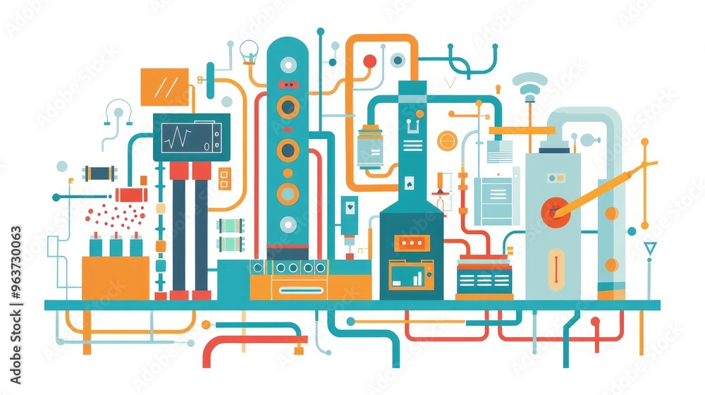Intricate Industrial Equipment with Control Panels and Pipes Intricate Industrial Equipment with Control Panels and Pipes