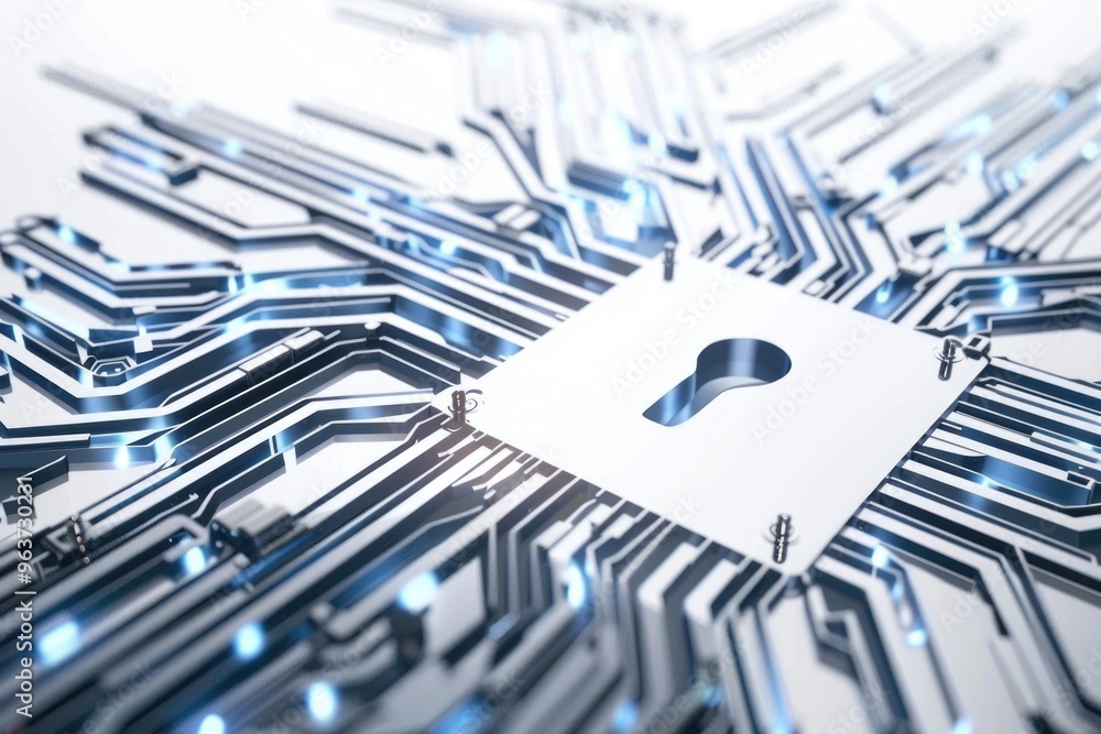 Fototapeta premium A detailed view of electronic components and a small keyhole on a circuit board