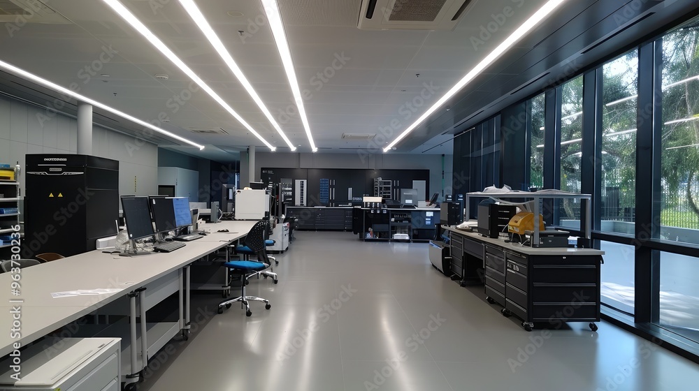 Spacious Modern Office with Advanced Workstations and Natural Light Spacious Modern Office with Advanced Workstations and Natural Light