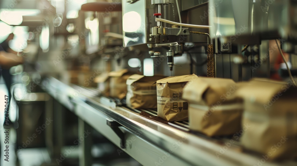 Modern Automated Packaging Assembly Line in a Factory Modern Automated Packaging Assembly Line in a Factory