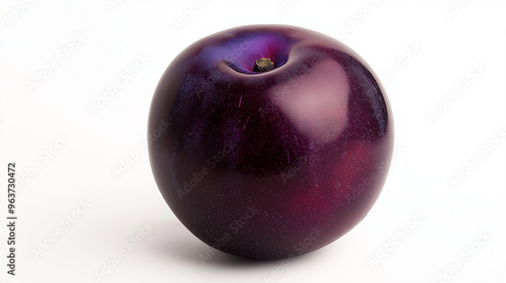 Obraz premium a single plum with deep purple skin and a glossy texture against an isolated white background