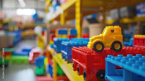 Wallpaper Mural Colorful Toy Vehicles on Display Shelf in Toy Store Torontodigital.ca