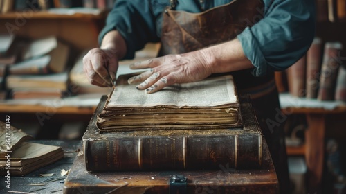 Art of Antique Book Restoration in a Vintage Workshop