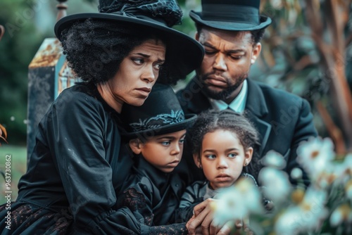 A family of four sitting together on a bench, enjoying each other's company