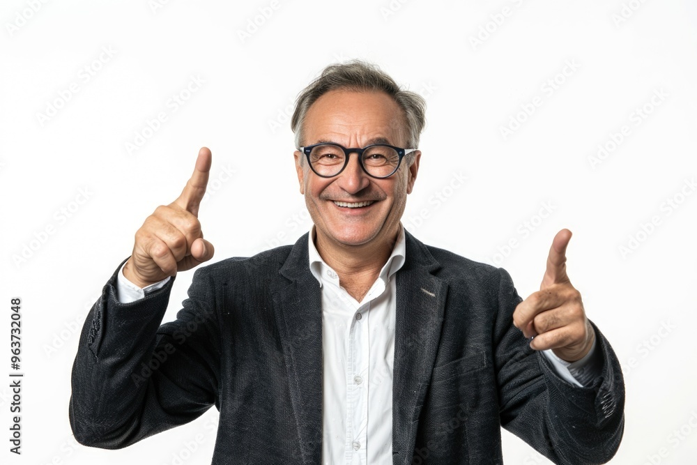 A businessman giving a positive gesture with his thumb, suitable for use as a vector graphic or illustration A businessman giving a positive gesture with his thumb, suitable for use as a vector graphic or illustration