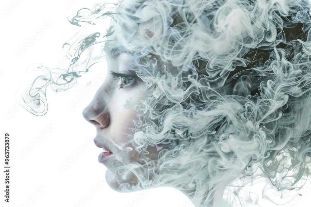A woman with smoke coming out of her hair A woman with smoke coming out of her hair