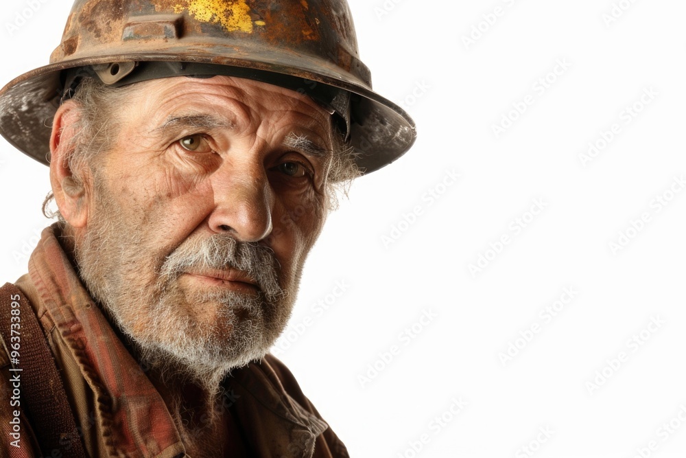 Man wearing a hard hat and a brown jacket for safety and protection at work Man wearing a hard hat and a brown jacket for safety and protection at work