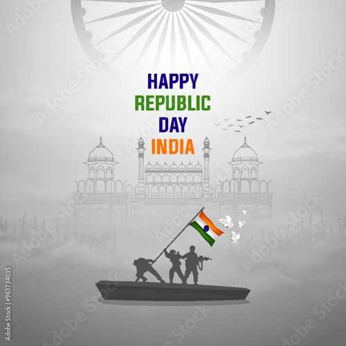 Happy Republic Day India greeting card design for social media posts and Republic Day celebration design