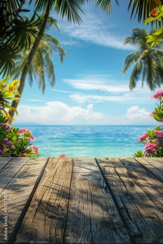 Cozy wooden table overlooking the ocean, perfect for outdoor dining or relaxing