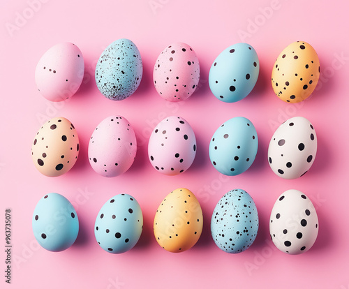 Colorful background of easter eggs collection, easter celebration, product photography