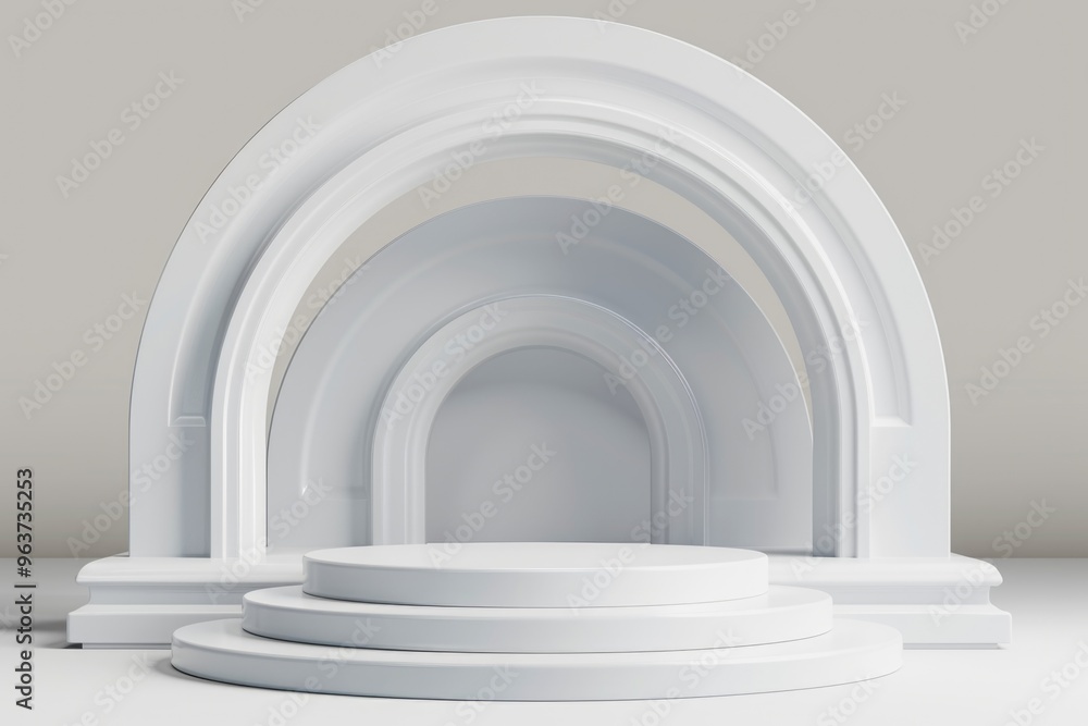 Three pedestals stand on a clean white surface, ready for display Three pedestals stand on a clean white surface, ready for display