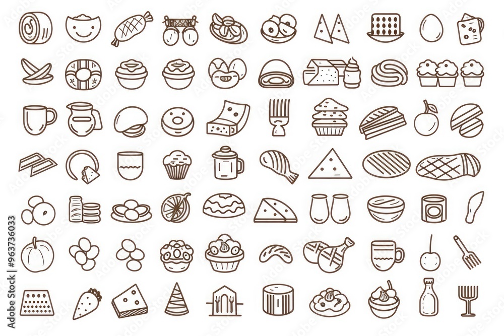 A colorful illustration of various food and drinks, ideal for use in cooking blogs, social media posts or marketing materials A colorful illustration of various food and drinks, ideal for use in cooking blogs, social media posts or marketing materials