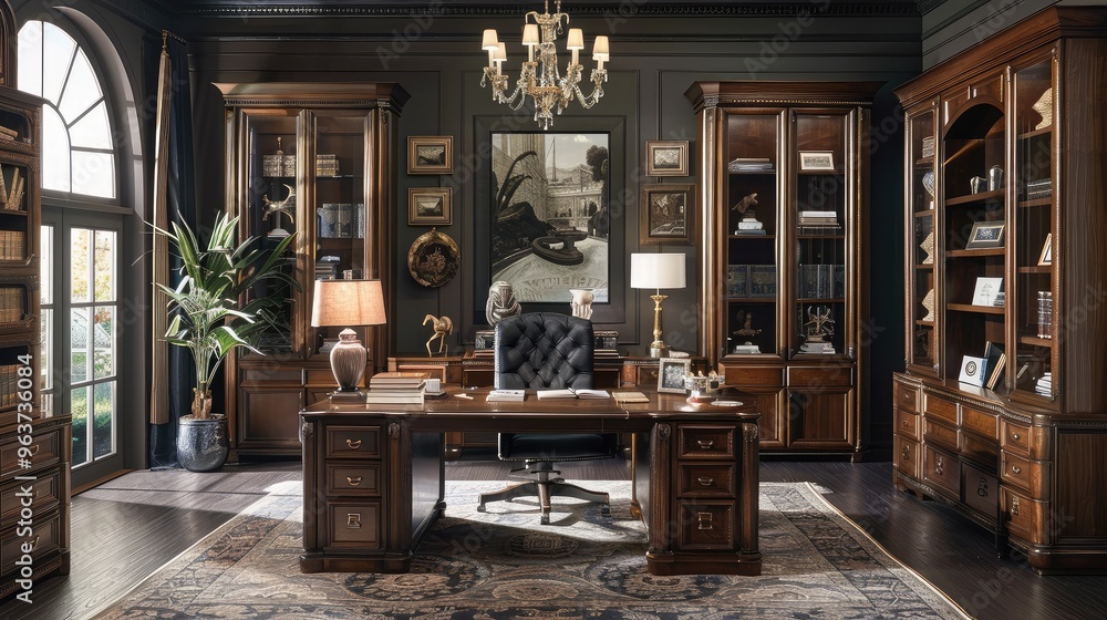 Luxurious Home Office with Classic Wooden Furniture Luxurious Home Office with Classic Wooden Furniture
