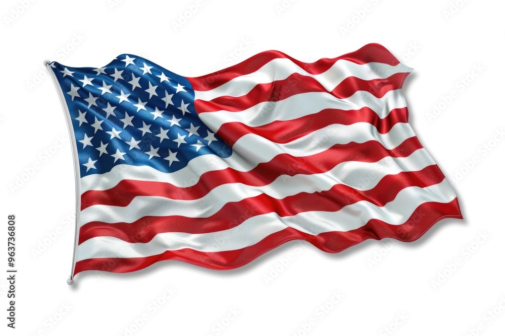 Obraz premium American flag blowing in the wind on a white background, ideal for patriotic events or decorations
