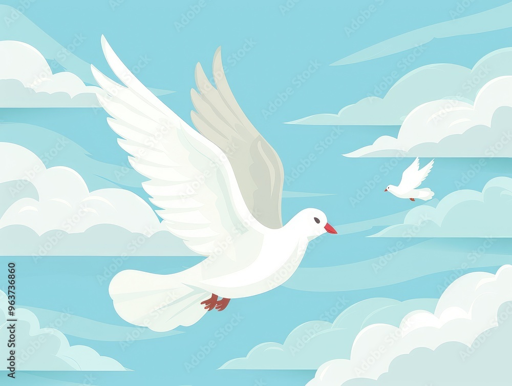 Serene Doves in Flight Against a Tranquil Blue Sky Serene Doves in Flight Against a Tranquil Blue Sky
