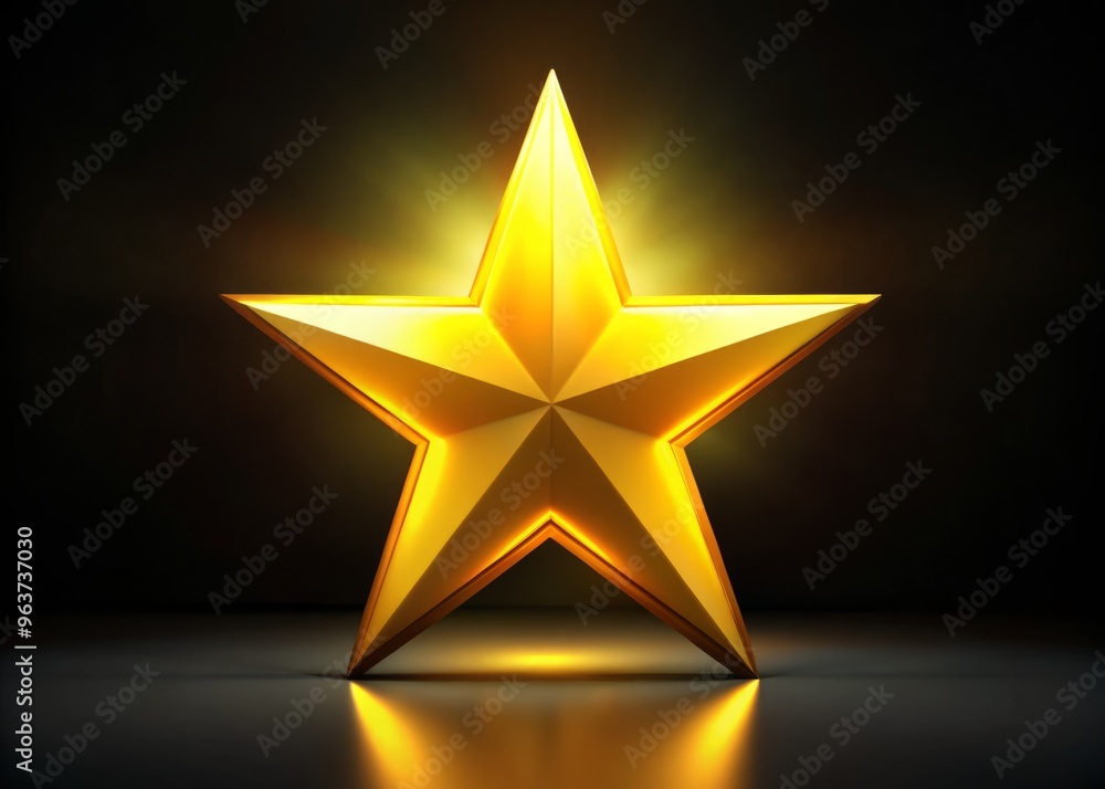 • A bold, bright yellow star with five points radiating from its center, standing out against a crisp black background with subtle shadow effects. • A bold, bright yellow star with five points radiating from its center, standing out against a crisp black background with subtle shadow effects.