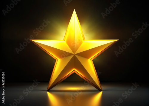 • A bold, bright yellow star with five points radiating from its center, standing out against a crisp black background with subtle shadow effects. photo