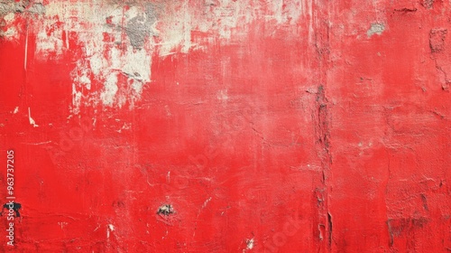 A wide surface featuring scratched bright red paint, showcasing a gloomy, grunge abstract background that enhances its textured appearance