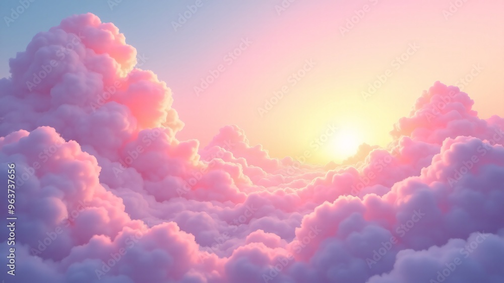Dreamy, fluffy clouds in shades of pink and purple, illuminated by warm sunlight, creating a soft, ethereal atmosphere Dreamy, fluffy clouds in shades of pink and purple, illuminated by warm sunlight, creating a soft, ethereal atmosphere