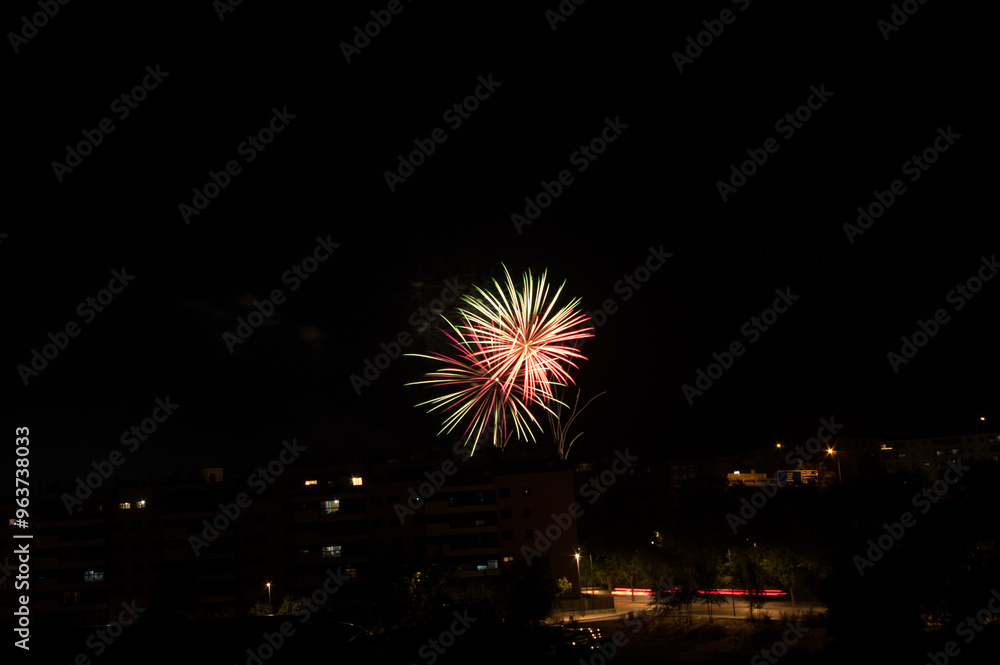 Fireworks in the town of Valdemoro for its local festival, Nuestra Señora del Rosario. Fireworks in the town of Valdemoro for its local festival, Nuestra Señora del Rosario.