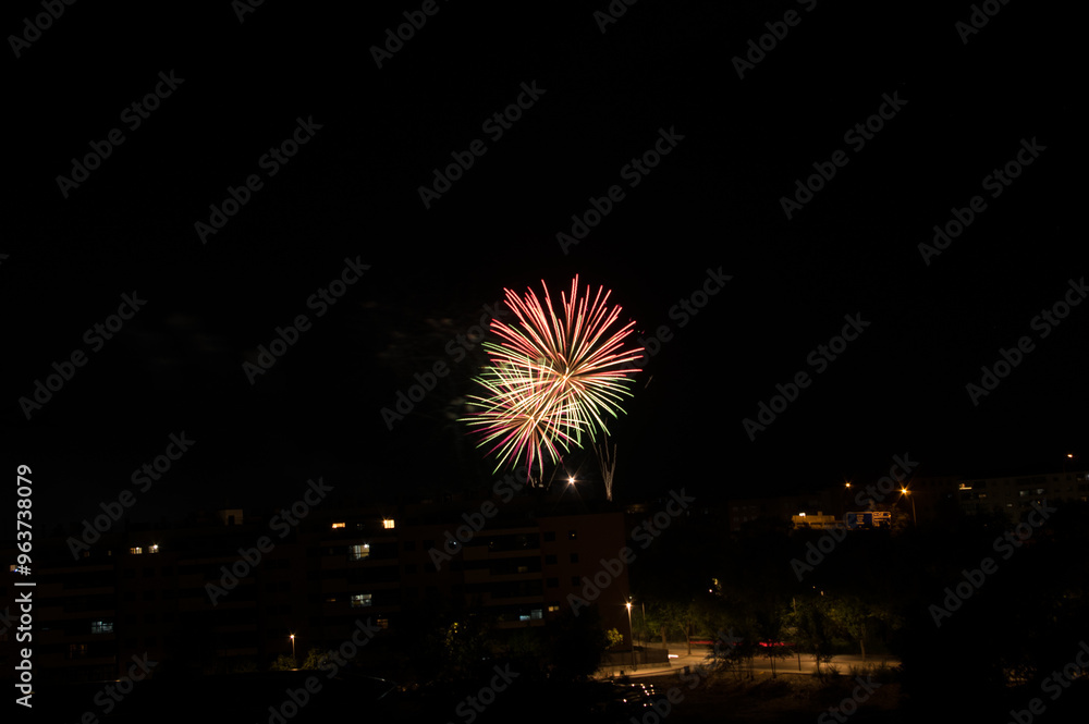 Fireworks in the town of Valdemoro for its local festival, Nuestra Señora del Rosario. Fireworks in the town of Valdemoro for its local festival, Nuestra Señora del Rosario.