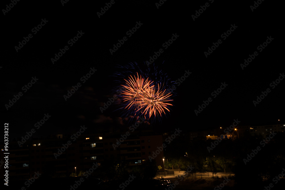 Fireworks in the town of Valdemoro for its local festival, Nuestra Señora del Rosario. Fireworks in the town of Valdemoro for its local festival, Nuestra Señora del Rosario.
