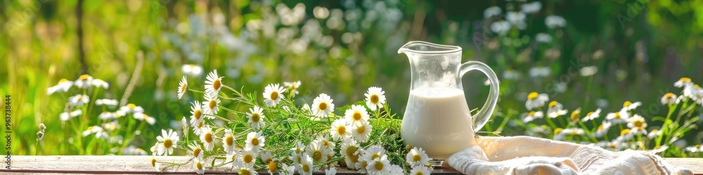 Outdoor summer meal featuring fresh milk, encouraging a healthy lifestyle Outdoor summer meal featuring fresh milk, encouraging a healthy lifestyle