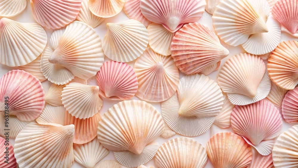 delicate fan shells in soft pink and peach hues on a crisp white background with subtle crease lines to suggest the shells' gentle curves delicate fan shells in soft pink and peach hues on a crisp white background with subtle crease lines to suggest the shells' gentle curves