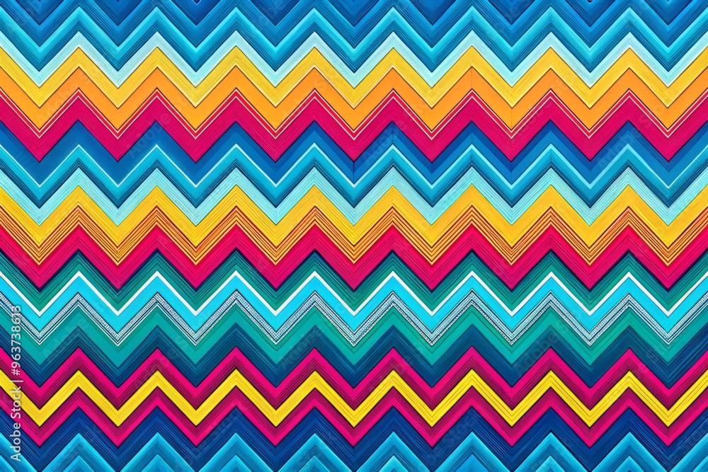 Bright and colorful zigzag lines in a repeating pattern on a bright blue background, created using a combination of digital illustration and vector graphics. Bright and colorful zigzag lines in a repeating pattern on a bright blue background, created using a combination of digital illustration and vector graphics.