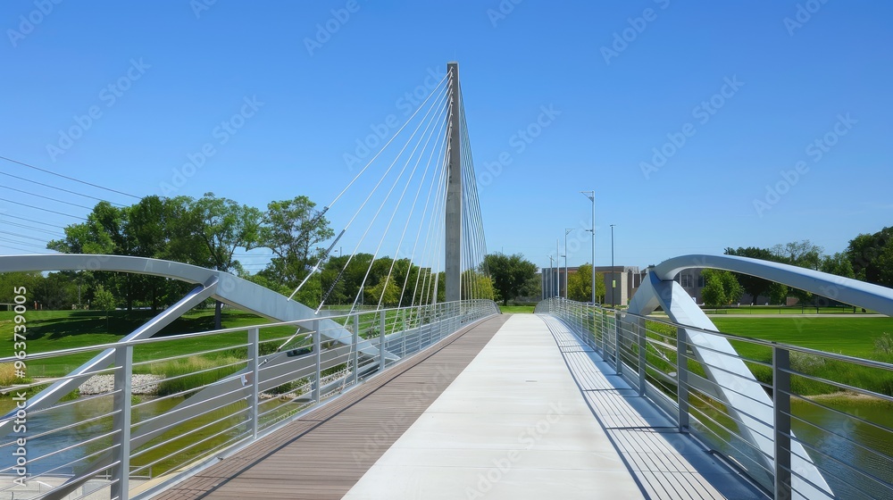 Obraz premium Modern Suspension Bridge Against a Clear Blue Sky