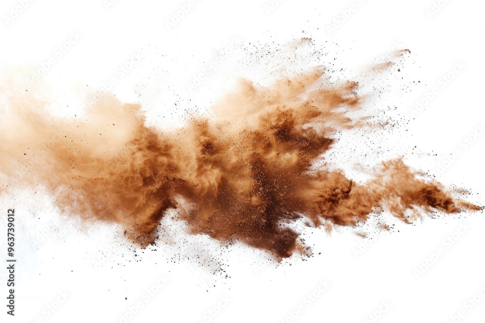 Dust cloud of brown powder on a white background Dust cloud of brown powder on a white background