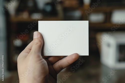 A person holds a white square in their hand