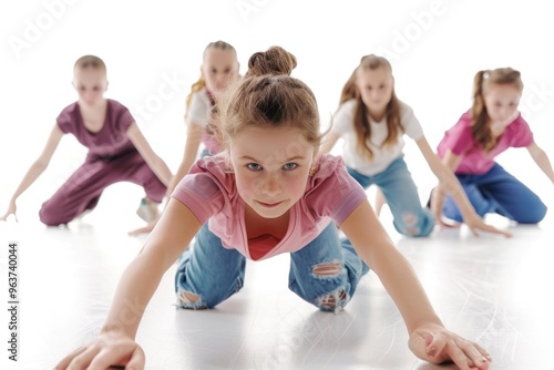 Young dancers posing together in unison