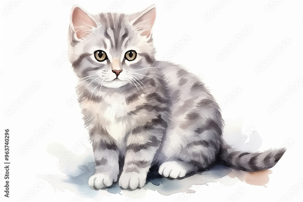 Hand-drawn watercolor kitten isolated on white background Hand-drawn watercolor kitten isolated on white background