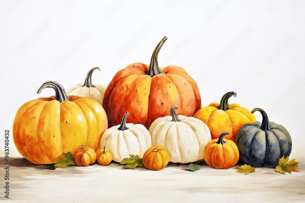 Obraz premium Beautiful watercolor pumpkins isolated on white background