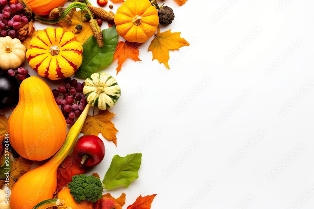 Fototapeta premium Beautiful background with pumpkins. Frame of vegetables, top view