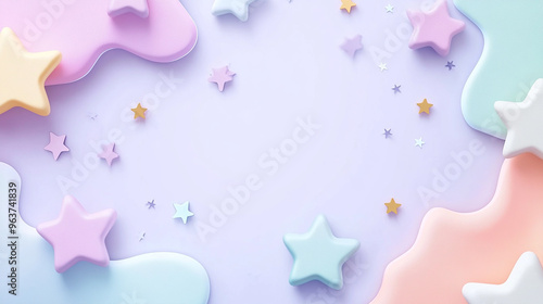 パステルカラーの星型装飾のフレームデザイン