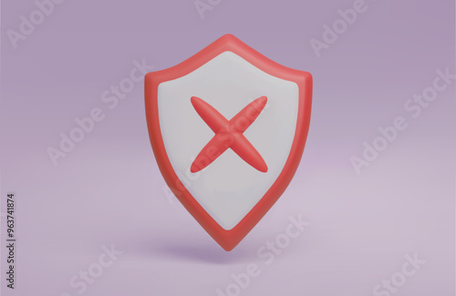 3d shield with the sign of the red cross. A sign of denial and error. A breakdown. Security threat. Vector illustration