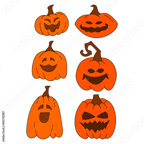 Halloween Scary Pumpkin Fruit Vector Template. Laughing pumpkin fruit character.