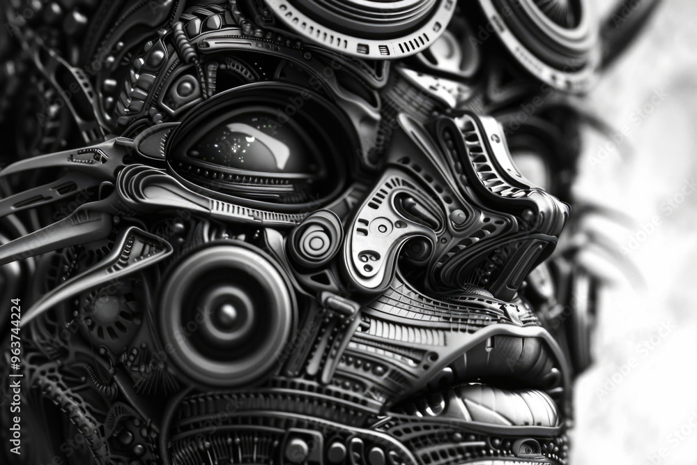 A close-up view of a metal sculpture depicting a person's face A close-up view of a metal sculpture depicting a person's face