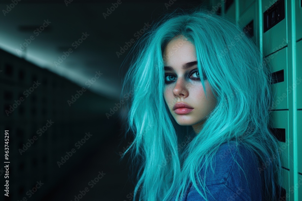 Striking portrait of a woman with vibrant blue hair Striking portrait of a woman with vibrant blue hair