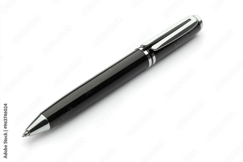 A Black and Silver Ballpoint Pen Isolated on a White Background A Black and Silver Ballpoint Pen Isolated on a White Background